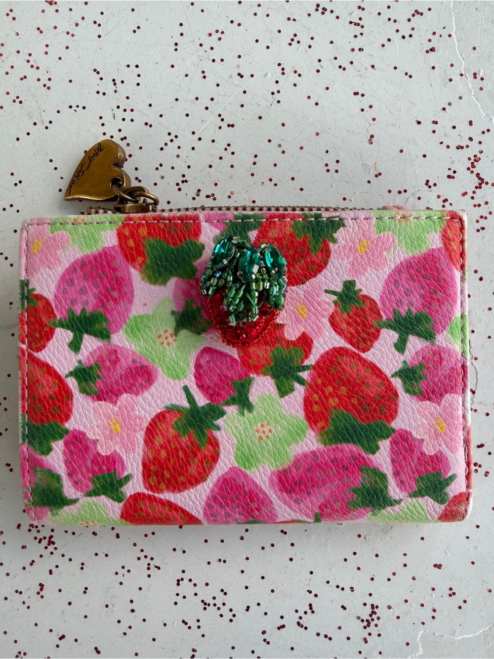 Betsey Johnson “you’re my jam” Card Wallet with Beaded Strawberry Accent